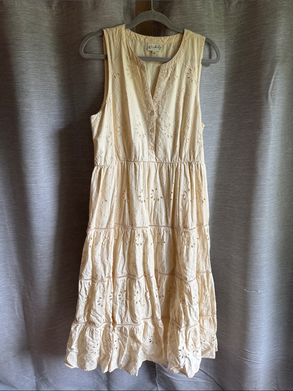 Sleeveless Cream Eyelet Tiered Maxi Dress by Wonderly